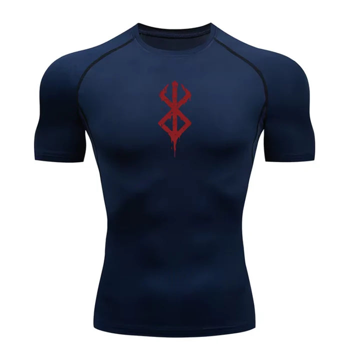 T-shirt de compression Berserk Guts manches courtes bleu marine - Gym Arc