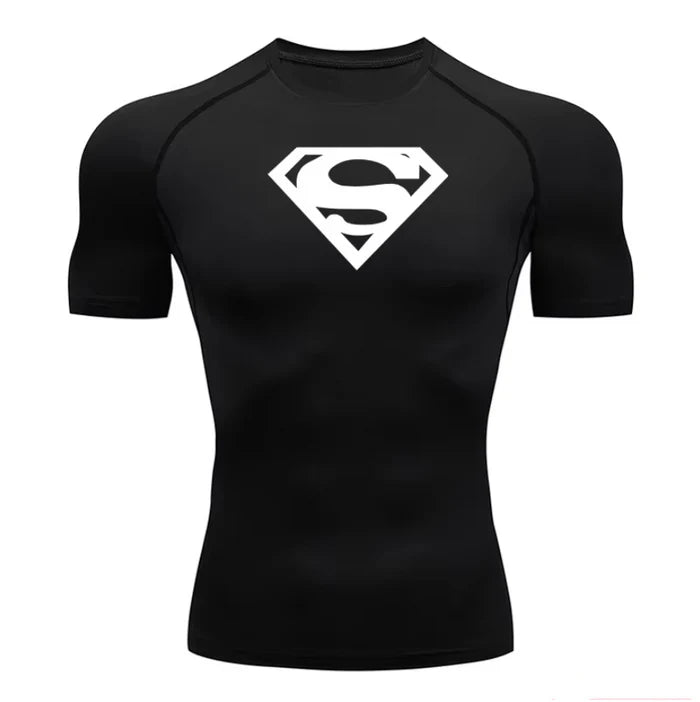 T-shirt de compression Superman manches courtes noir / logo blanc - Gym Arc