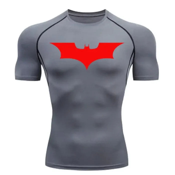 T-shirt de compression Batman manches courtes gris / logo rouge - Gym Arc