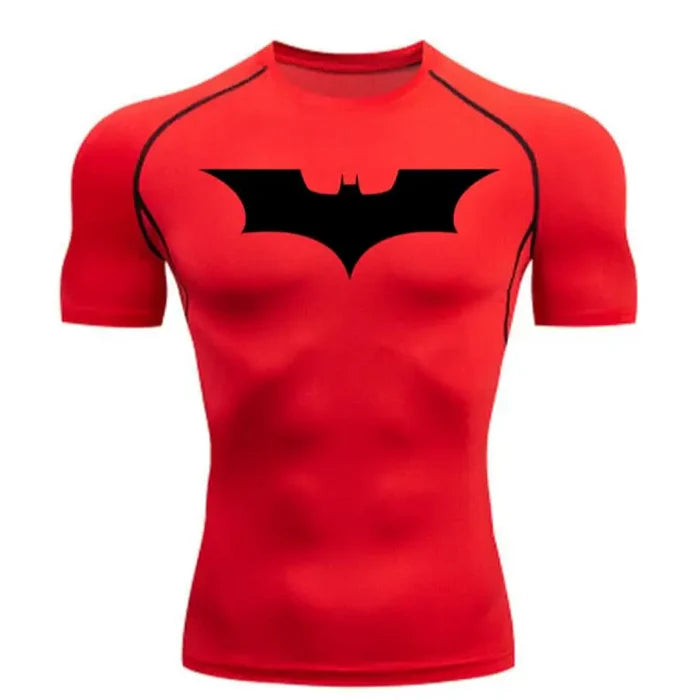 T-shirt de compression Batman manches courtes rouge / logo noir - Gym Arc