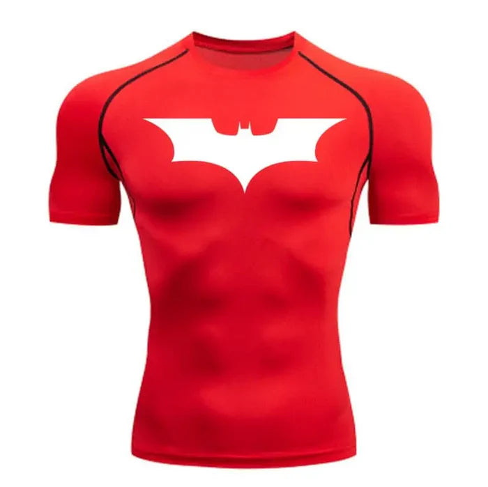 T-shirt de compression Batman manches courtes rouge / logo blanc - Gym Arc