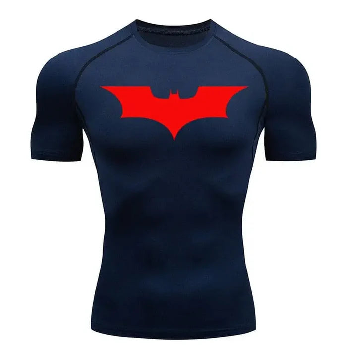 T-shirt de compression Batman manches courtes bleu marine / logo rouge - Gym Arc