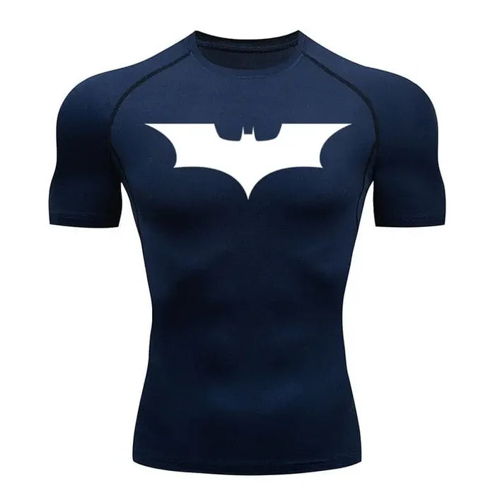 T-shirt de compression Batman manches courtes bleu marine / logo blanc - Gym Arc