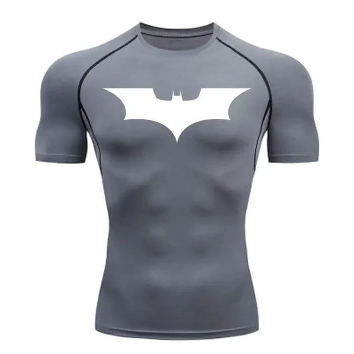 T-shirt de compression Batman manches courtes gris / logo blanc - Gym Arc