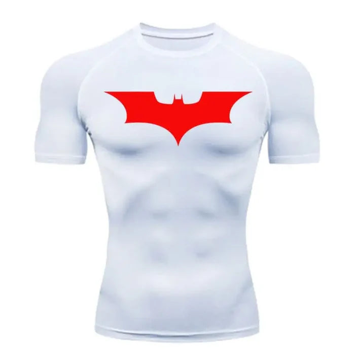 T-shirt de compression Batman manches courtes blanc / logo rouge - Gym Arc