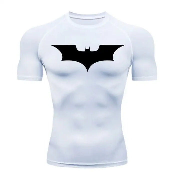 T-shirt de compression Batman manches courtes blanc / logo noir - Gym Arc