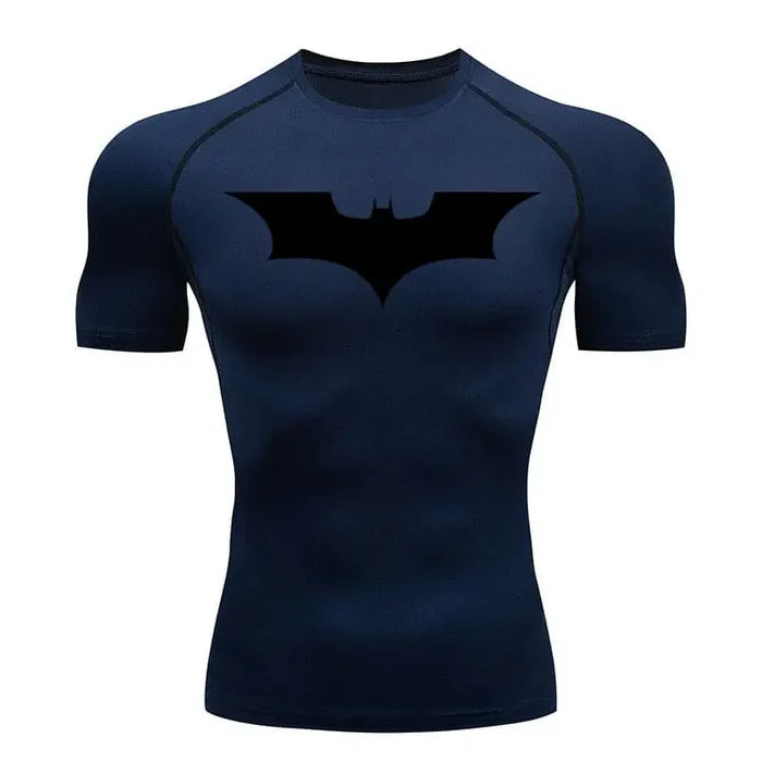 T-shirt de compression Batman manches courtes bleu marine / logo noir - Gym Arc