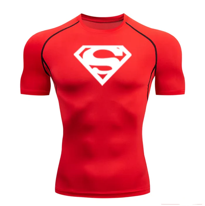 T-shirt de compression Superman manches courtes rouge / logo blanc - Gym Arc