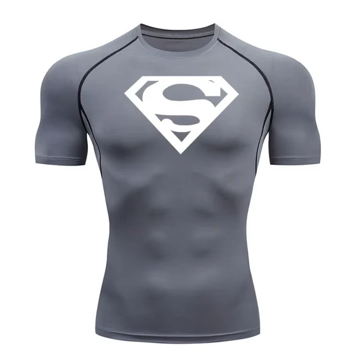 T-shirt de compression Superman manches courtes gris / logo blanc - Gym Arc