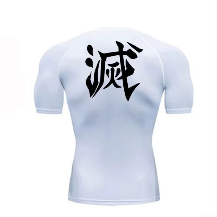 T-shirt de compression Demon Slayer manches courtes blanc / logo noir - Gym Arc