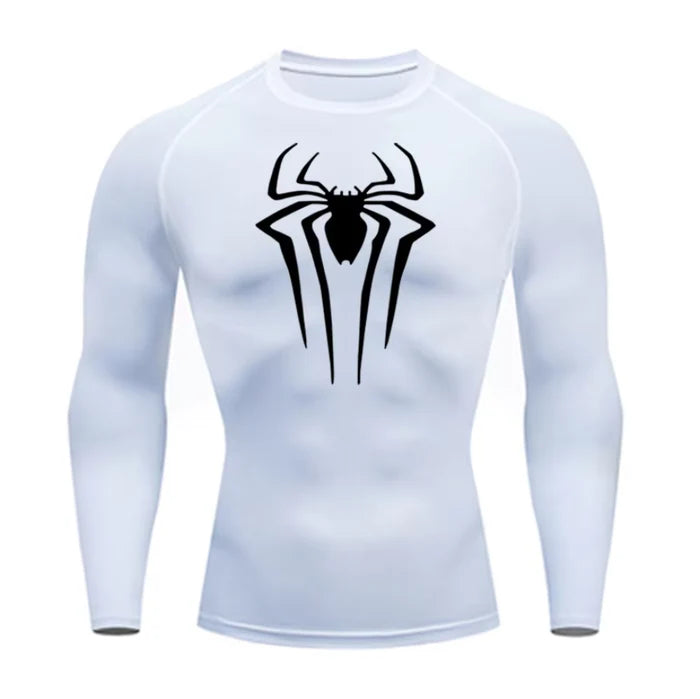 T-shirt de compression Spider manches longues blanc / logo noir - Gym Arc