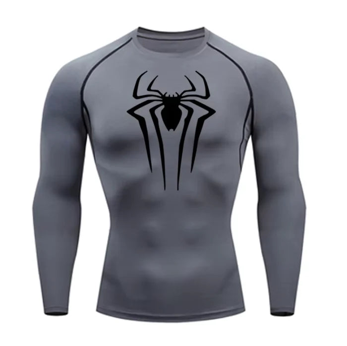 T-shirt de compression Spider manches longues gris / logo noir - Gym Arc