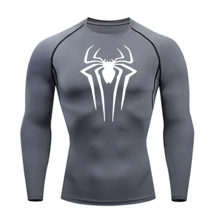 T-shirt de compression Spider manches longues gris / logo blanc - Gym Arc