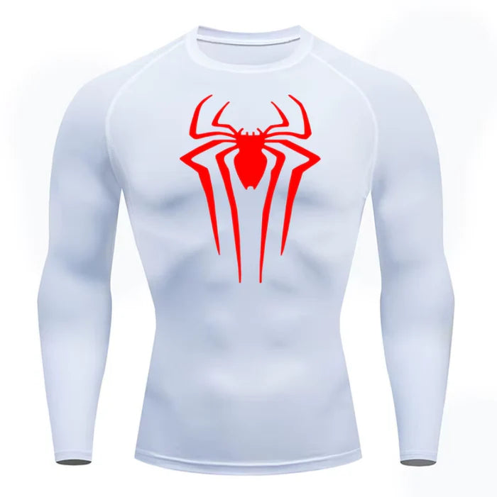 T-shirt de compression Spider manches longues blanc / logo rouge - Gym Arc