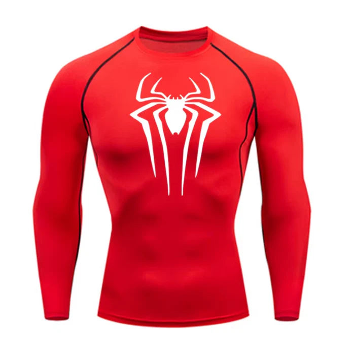 T-shirt de compression Spider manches longues rouge / logo blanc - Gym Arc