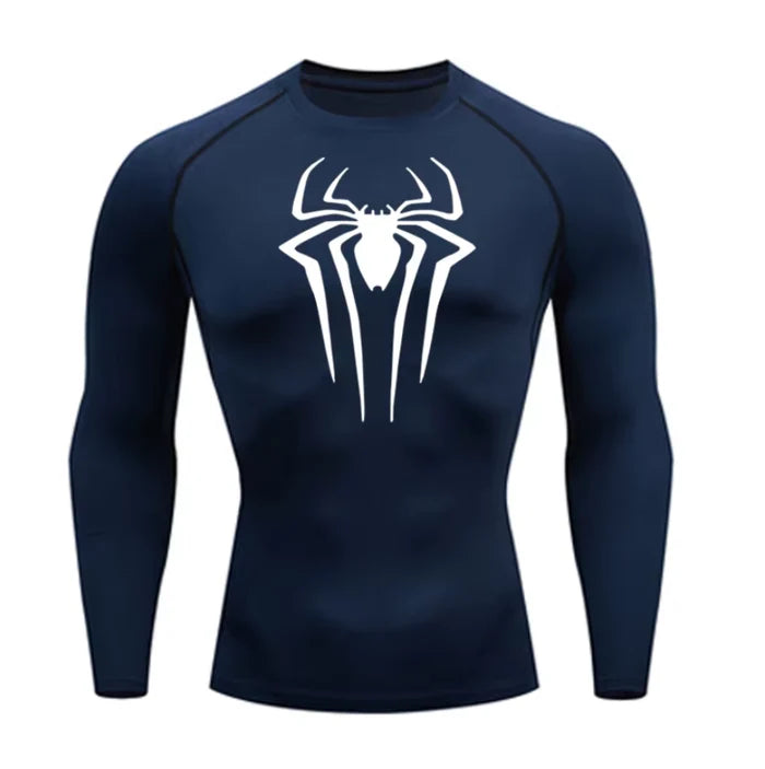 T-shirt de compression Spider manches longues bleu marine / logo blanc - Gym Arc