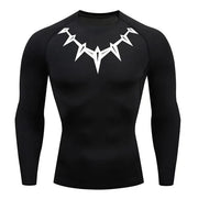 T-shirt de compression Black Panther manches longues noir / logo blanc - Gym Arc