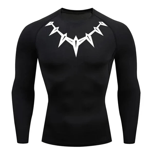 T-shirt de compression Black Panther manches longues noir / logo blanc - Gym Arc