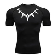 T-shirt de compression Black Panther manches courtes noir / logo blanc - Gym Arc