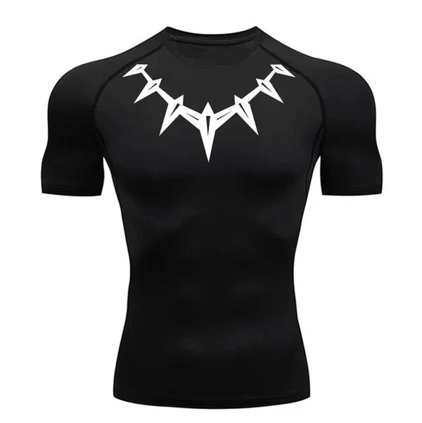 T-shirt de compression Black Panther manches courtes noir / logo blanc - Gym Arc