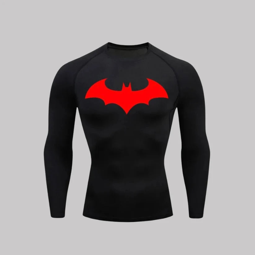 T-shirt de compression Batman Arkham manches longues noir / logo rouge - Gym Arc