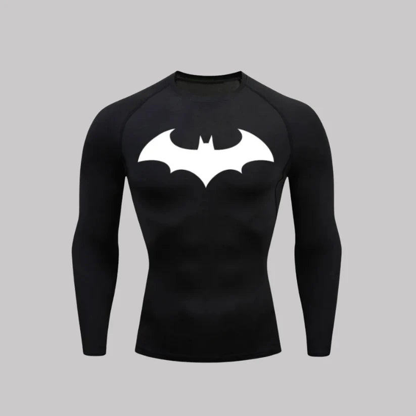 T-shirt de compression Batman Arkham manches longues noir / logo blanc - Gym Arc