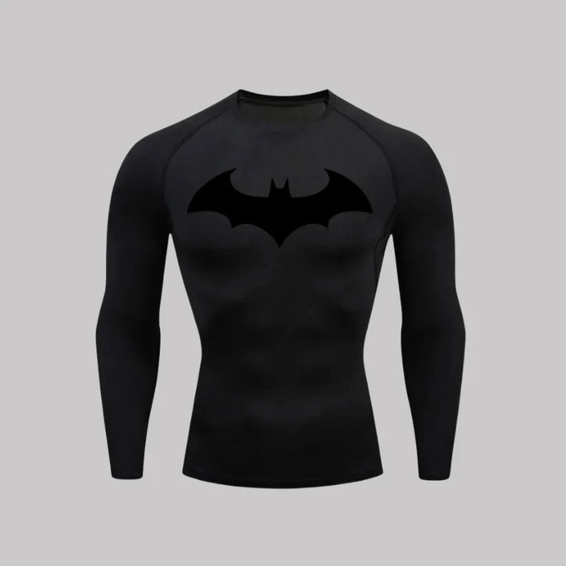 T-shirt de compression Batman Arkham manches longues noir / logo noir - Gym Arc