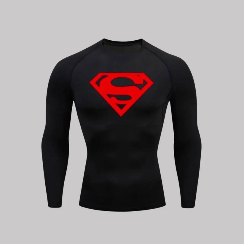 T-shirt de compression Superman manches longues noir / logo rouge - Gym Arc