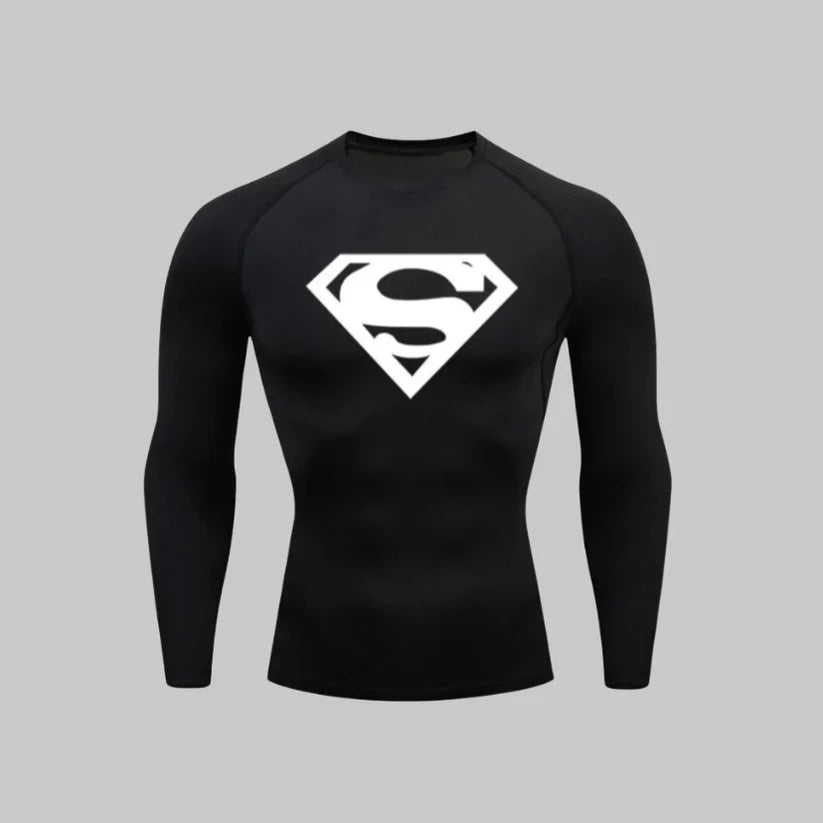 T-shirt de compression Superman manches longues noir / logo blanc - Gym Arc