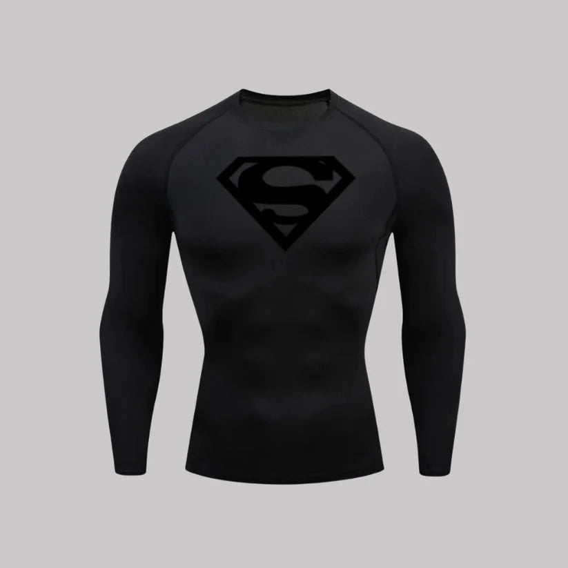 T-shirt de compression Superman manches longues noir / logo noir - Gym Arc