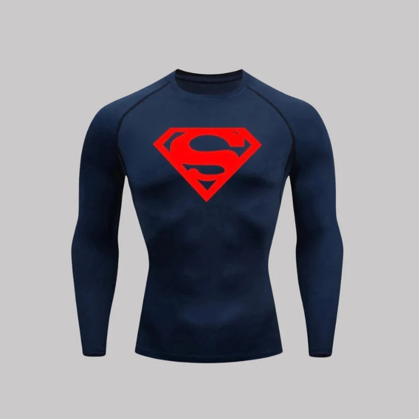 T-shirt de compression Superman manches longues bleu marine / logo rouge - Gym Arc