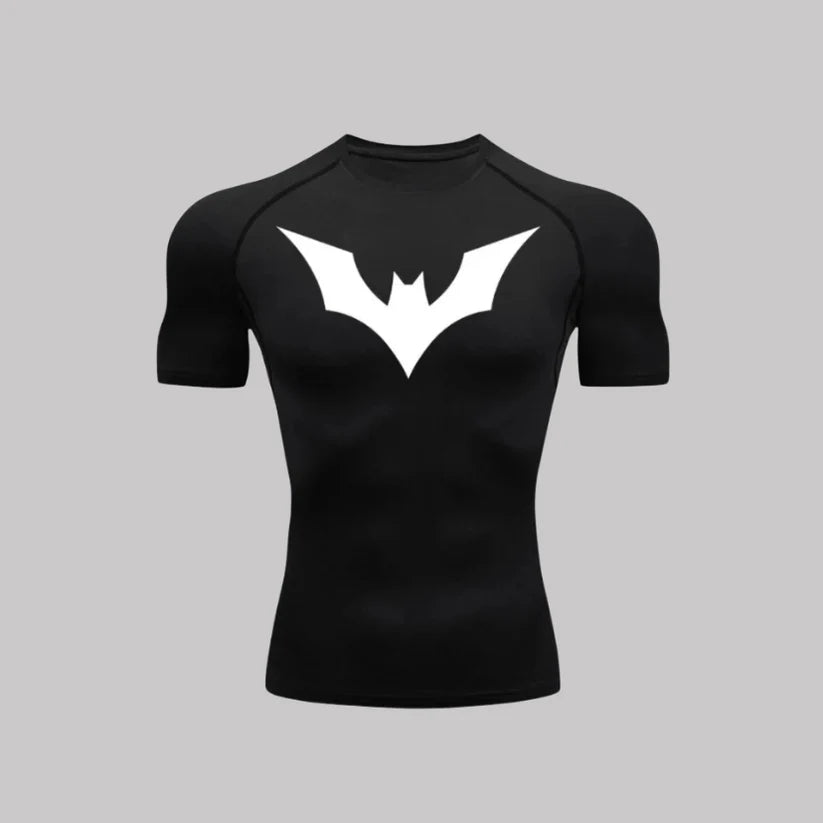 T-shirt de compression Batman Beyond manches courtes noir / logo blanc - Gym Arc