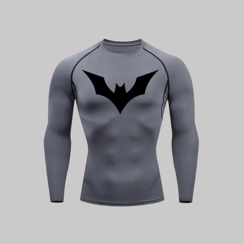 T-shirt de compression Batman Beyond manches longues gris / logo noir - Gym Arc