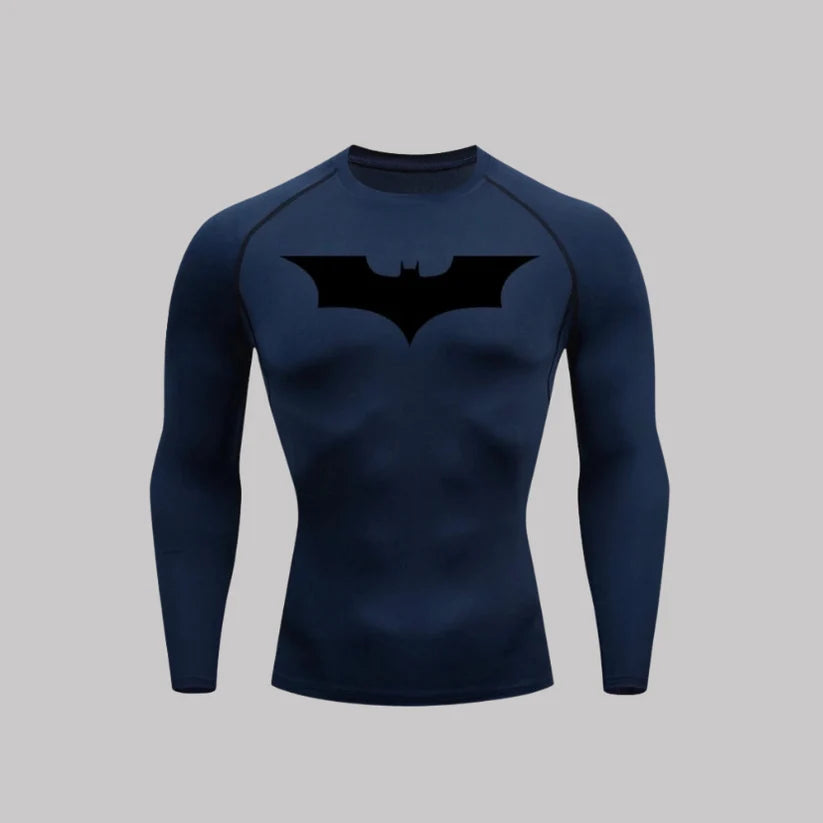 T-shirt de compression Batman manches longues bleu marine / logo noir - Gym Arc