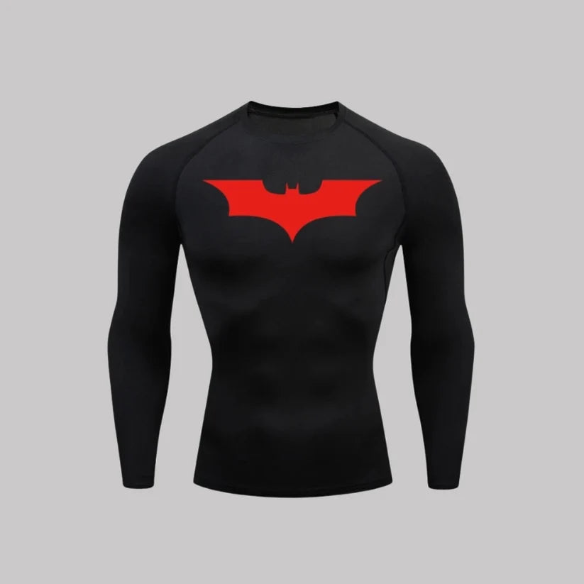 T-shirt de compression Batman manches longues noir / logo rouge - Gym Arc