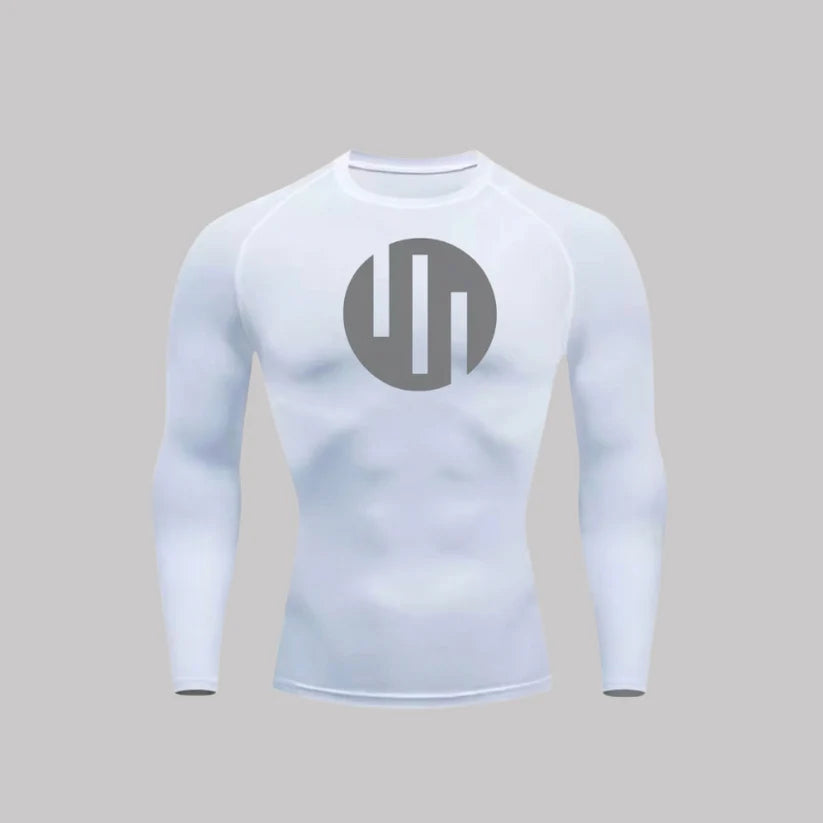 T-shirt de compression Viltrumite manches longues blanc / logo gris - Gym Arc