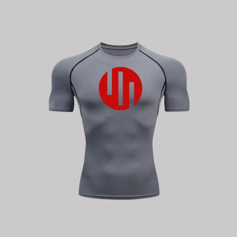 T-shirt de compression Viltrumite manches courtes gris / logo rouge - Gym Arc