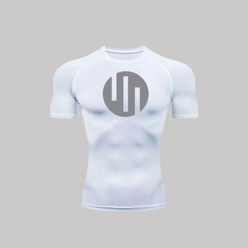 T-shirt de compression Viltrumite manches courtes blanc / logo gris - Gym Arc