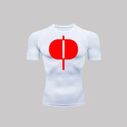 T-shirt de compression Omni-Man manches courtes blanc / logo rouge - Gym Arc