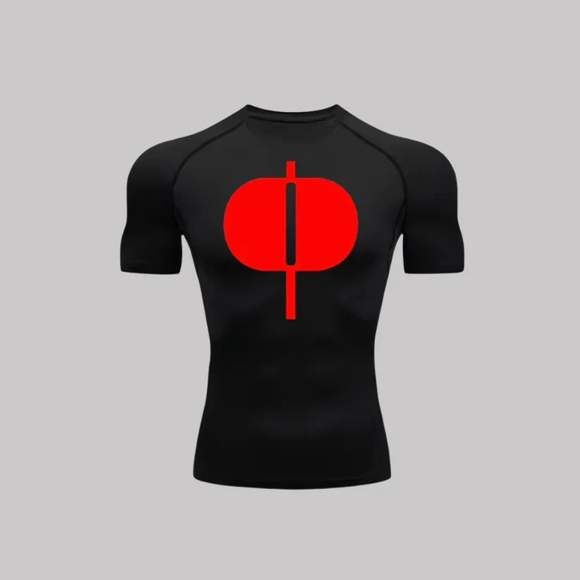 T-shirt de compression Omni-Man manches courtes noir / logo rouge - Gym Arc