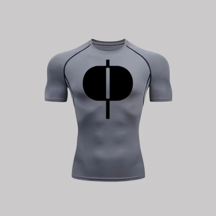 T-shirt de compression Omni-Man manches courtes gris / logo noir - Gym Arc