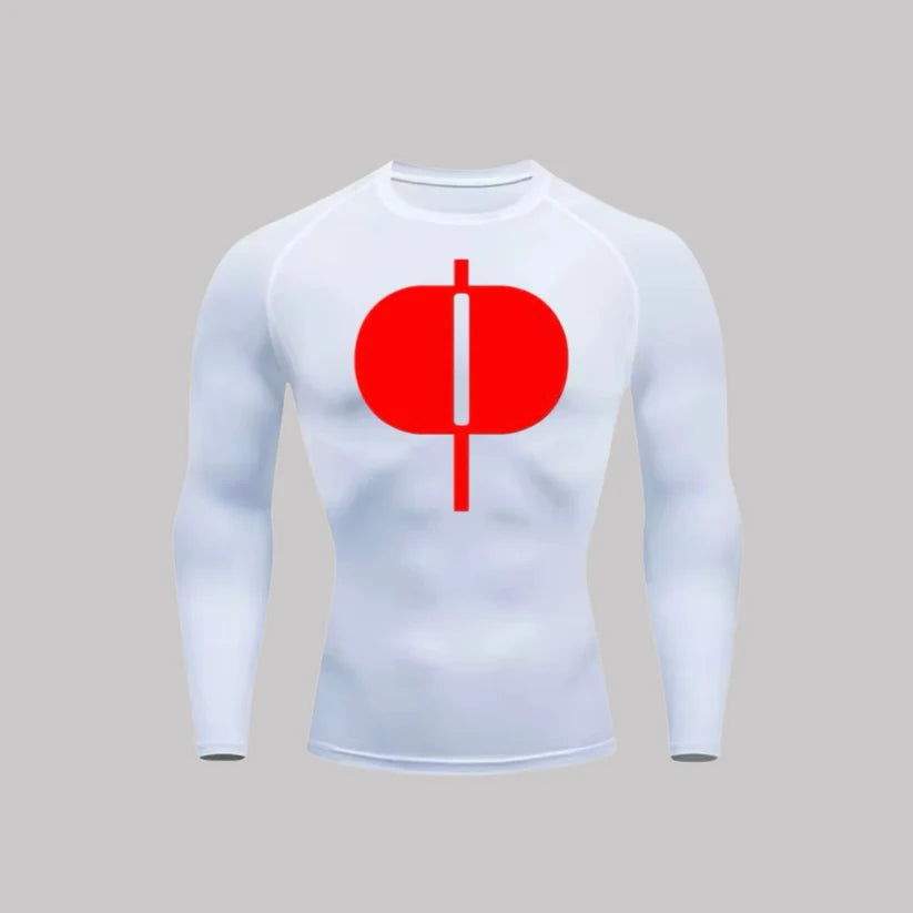 T-shirt de compression Omni-Man manches longues blanc / logo rouge - Gym Arc