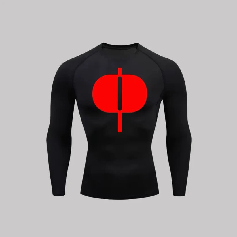 T-shirt de compression Omni-Man manches longues noir / logo rouge - Gym Arc