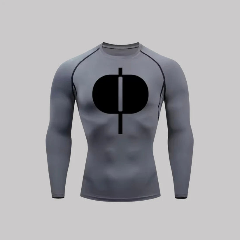 T-shirt de compression Omni-Man manches longues gris / logo noir - Gym Arc