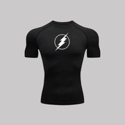 T-shirt de compression Flash manches courtes noir / logo blanc - Gym Arc
