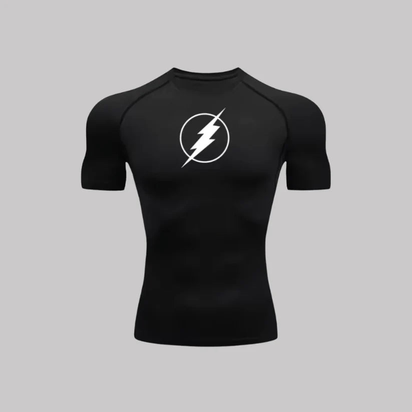 T-shirt de compression Flash manches courtes noir / logo blanc - Gym Arc