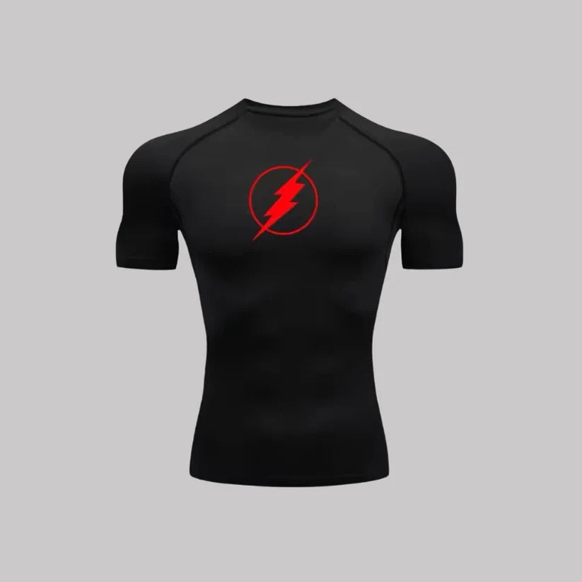 T-shirt de compression Flash manches courtes noir / logo rouge - Gym Arc