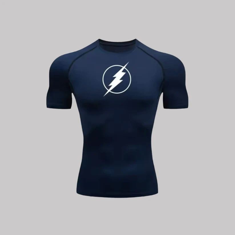 T-shirt de compression Flash manches courtes bleu marine / logo blanc - Gym Arc