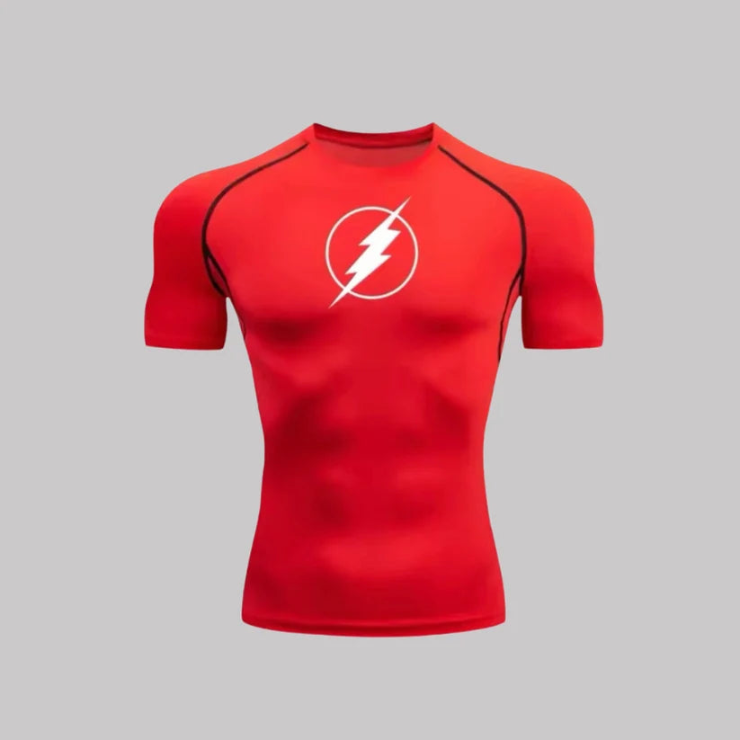 T-shirt de compression Flash manches courtes rouge / logo blanc - Gym Arc
