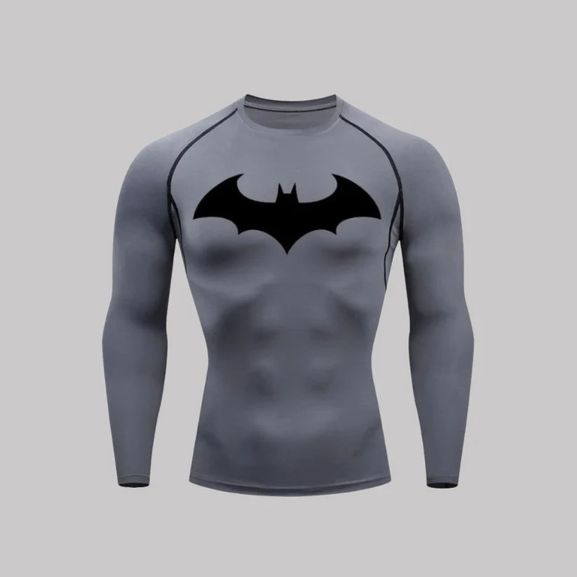 T-shirt de compression Batman Arkham manches longues gris / logo noir - Gym Arc